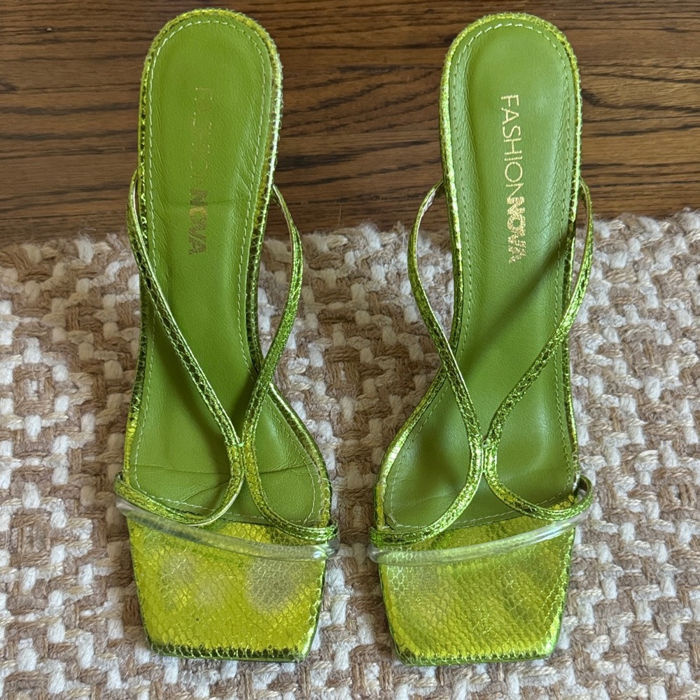 Fashion Nova Lime Green Strappy Heeled Sandals
